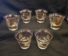 Set of 6 Vito Bari Gold Lowball Culver Style Glasses Coat of Arms& Fleur-de-lis