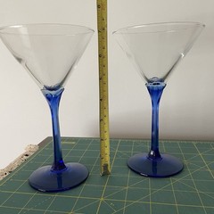 Libbey Martini Glasses Domaine Blue Tulip Clear Cobalt Blue Stems Pair Of 2