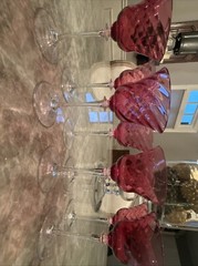 8 Handblown rose pink cranberry Glasses optic swirl 6” Cordial
