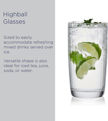 Optic Set of 4 Highball Beverage Tall Glasses, 18 Ounce