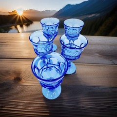 Vintage Fostoria Argus Blue Goblets Water Wine Glasses 6.5″ HFM Set of 5