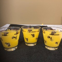 3 RETRO Mid Century Cocktail Glasses in Yellow and Gold 1950s BARWARE COLLECTION