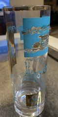 Libby Southern Comfort Steamboat 6 3/4″ Tom Collins Glass Turquoise & Gold MCM