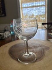 Set of 2 5 in Stemware W/ Etched Ships; Labeled France