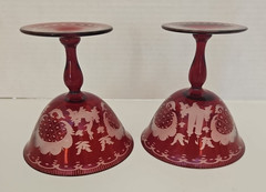 Czech Red Bohemian Champagne Glasses Ruby Cut to Clear Egermann Deer Castle Pair