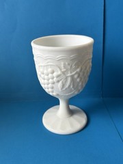 Vintage Imperial Milk Glass 5.5” Water Goblet Satin Finish Grape Design