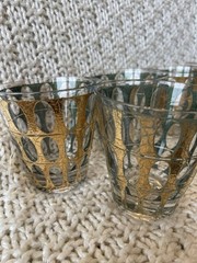 6 Vintage MCM CULVER Pisa 22K Gold Green stained glass lowball Cocktail Glass