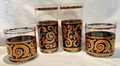 Culver Baroque Set 2 Whiskey Rocks, 2 Highball Glasses Signed 1960s