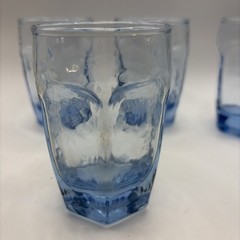 Libbey Chivalry Light Blue Juice Glasses Faceted 3.75″ Vintage Set of 4