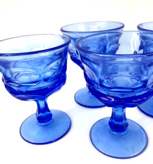 4- Fostoria Champagne/ Tall Sherbert Argus Blue 5 1/8″ Tall