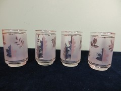 Set of 4 Silver Leaf Libbey 4 1/2″ Glass Tumblers Frosted Silver Band 12 Oz MCM