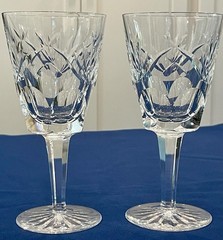 2 Waterford Crystal Ashling Water Goblets / Wine Glasses ~ Ireland~ 6 7/8″ Tall