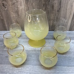 VINTAGE BLENDO YELLOW MARTINI DRINK COMPLETE SET 6 GLASSES 60’s MCM EUC