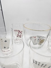 MCM Casino Poker Card Highball Glassware 8oz with Ice Bucket Lot of 9