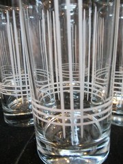 RIEKES CRISA CRYSTAL GREY CUT PLAID LINES DESIGN 6 TUMBLERS OLD FASHION BAR WARE