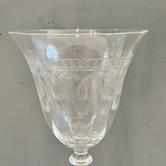 Art Deco Set of 4 Long Stemmed Etched Wine Glasses Barware Rare Geometric Design