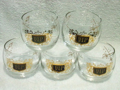 Set of 5 Vintage VIP Gold Crest 8 Oz On The Rocks Glasses Old Fashioned Barware