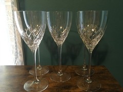 Kate Spade Downing cut crystal Cross-hatch 5 wine glasses 9″x3″ wide by Lenox