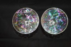 Set of 7 Fostoria Iridescent Rainbow Glass Champagne Sherbet Coupes Stemware