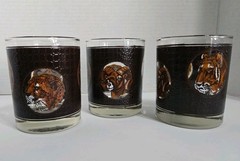 Vintage MCM Libbey African Safari Animal Glasses Set 3 Low Ball Signed M Dia