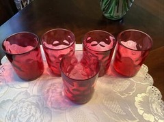 Czech Bohemian? Early Cranberry Reverse Thumbprint 3 1/2 Inch Tumblers X5