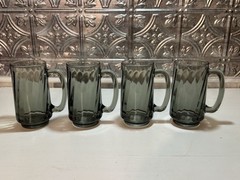 Set Of Four Vintage LIBBEY Optic Swirl Smoke Black Beer Mugs