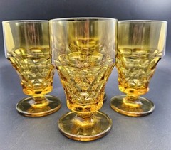 Set of 4 Anchor Hocking Amber Georgian Pedestal Honeycomb Tea Glasses 12 Oz