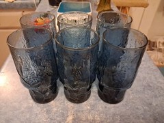 S/6 Libbey Normandy Blue Stone Textured Barware Juice Glass Vtg MCM Circa 80’s
