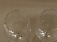 2 VTG RONA SLOVAKIA CLEAR CRYSTAL RED WINE GLASSES PULLED STEM 22 OZ 9,75”