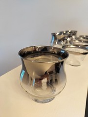 Queen’s Lusterware Silver Fade MCM Barware 24pc Roly Poly Shrimp Glasses