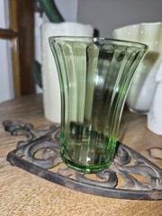 4.25″ uranium green glass tumbler glass vtg