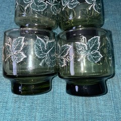 6 Vtg~Libbey~Avocado Green~Raised/Textured Ivy Leaves~8oz~3.35T Glasses(DR35)