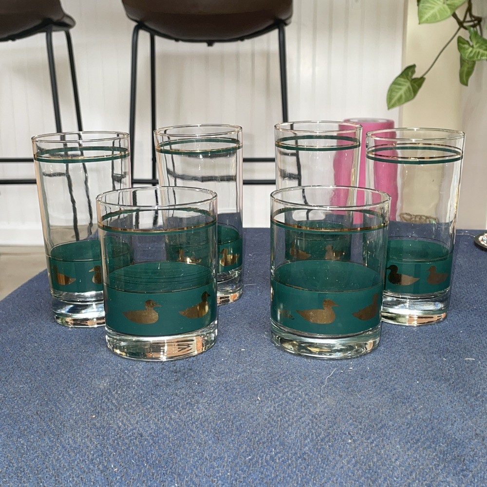 6 Cera Mallard Ducks Glasses Set Vintage Tumbler Retro Barware Lot