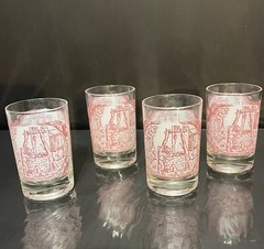 Vintage Royal China Memory Lane Red Set of Four 6oz Juice Tumblers Glasses 3.5″
