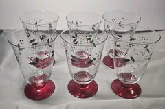 6 Handpainted Iced Tea Pedestal Glassware Winterberry by Pfaltzgraff 6″ x 4″