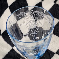 BEAUTIFUL VINTAGE Fostoria June Azure Blue 4 3/8″ Footed 5 oz. Glass (CHIPPED)