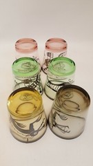 6 MID CENTURY MODERN HIGHBALL OLD FASHION DRINK SILVER GLASSES ABSTRACT ANIMALS