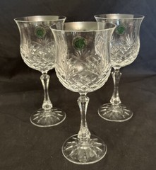 Galway Crystal Wine Glasses Kaitlyn Pattern 7-3/8” Tall Made in Ireland Set of 3