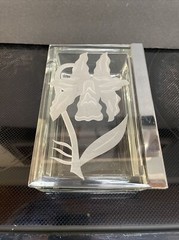 DOROTHY THORPE Glass Trinket Box-Etched Flower-MCM-Art Deco