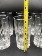 Vintage Set of 8 Clear Fluted Highball Tumblers Heavy Pressed Glass 6.25”