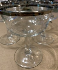 Vintage Silver/Platinum Rimmed Dessert / Champagne Goblet Stemware France, Set 7