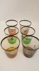 6 MID CENTURY MODERN HIGHBALL OLD FASHION DRINK SILVER GLASSES ABSTRACT ANIMALS
