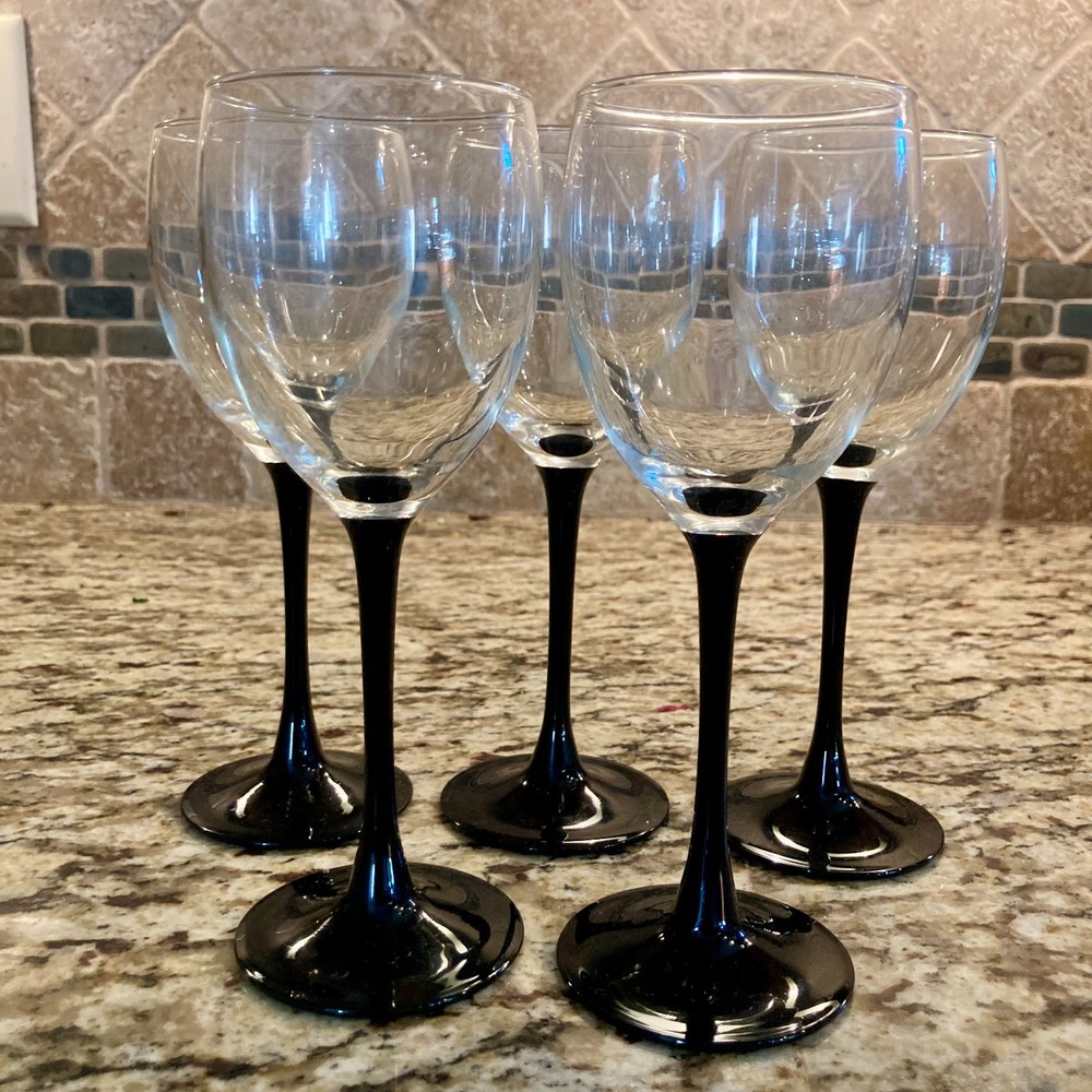 Luminarc Black Stem White Wine Glasses 7″ 3/4 x 2″ 3/4