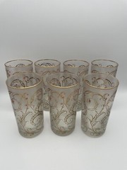 Libbey Frosted Gold Lace Floral Swirl Handpainted Tall Glasses Set of 6