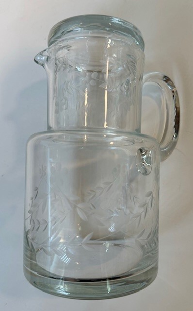 Clear 7″ Etched Tumble Up Bedside Water Carafe And Glass Ships FREE in the USA