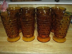 Set of 8 Colony Whitehall Amber Glass Iced Tea Tumblers Cube 6″ Indiana Glass