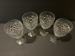 4 Fostoria American Water Goblet Cube Hexagon Foot Clear Glass 6 7/8”