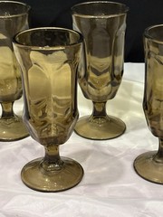 Five (5) D2Z1 by Duz Crystal 6 1/2” Smoke Brown Water Goblets