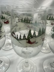Libbey Currier Ives Wine Glasses Water Goblet Christmas Winter Scene Set of 13