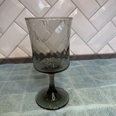 Vintage Libbey Smoke Gray Optic Swirl Water Goblet Wine Glasses Set Of 4